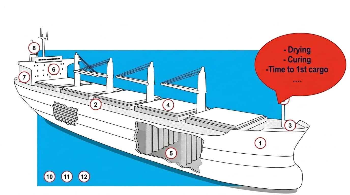 Cutaway diagram showing cargo hold locations by vessel type