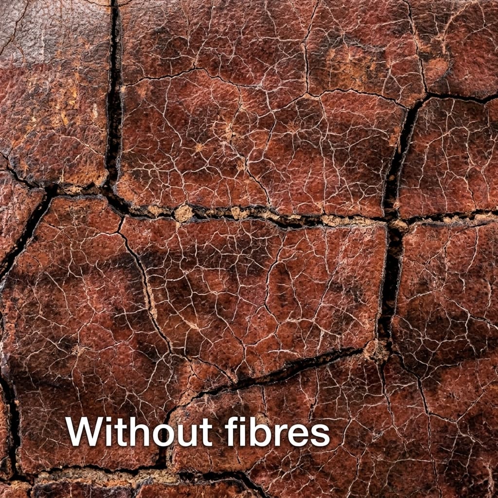 Close-up of a cracked and peeling coating surface without microfibres